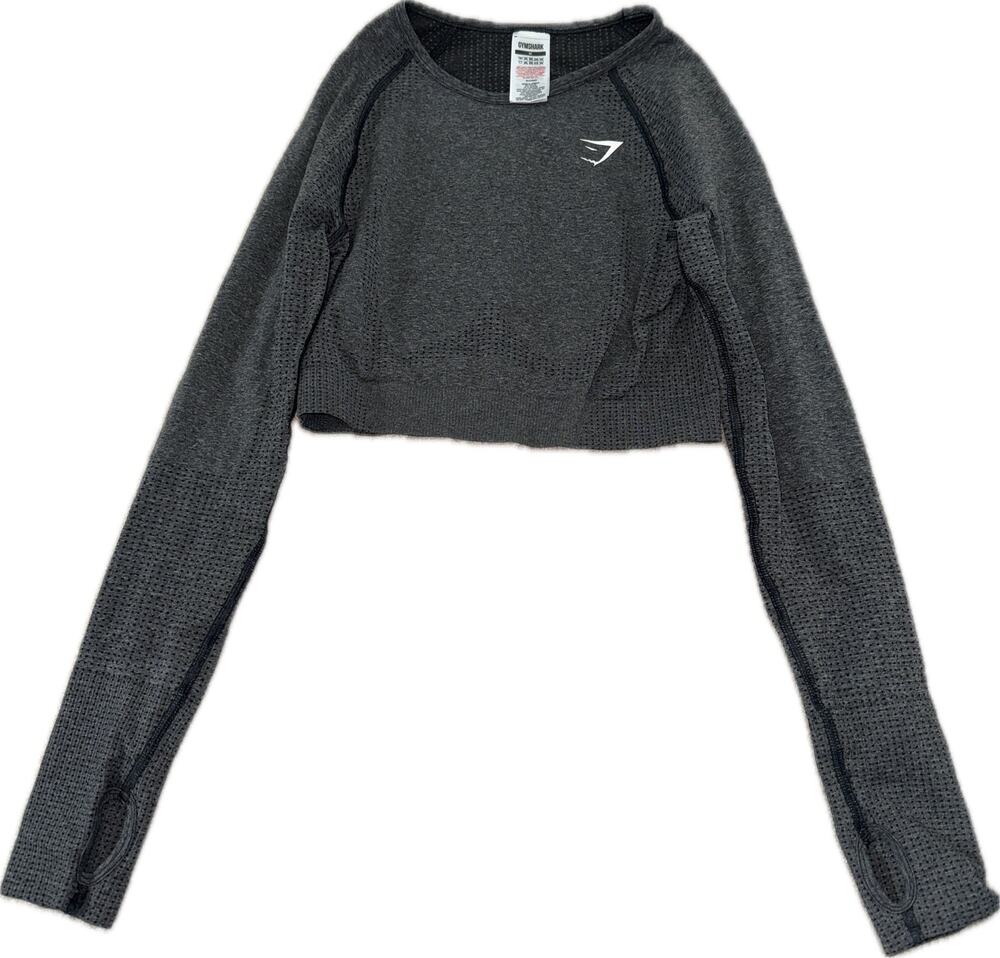 Gymshark Seamless Crop Long Sleeve Workout Top Gray Women’s M Thumbholes